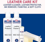 Mohawk Leather Protector bottle showing water based stain repellent formula for aniline leather.