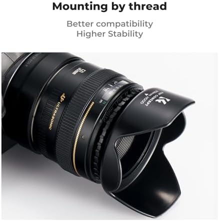 Close up of K&F Concept lens hood threading for 58mm lenses
