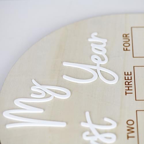 Haoser rustic neutral wood milestone photo board placed on a tabletop easel layout.