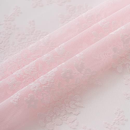Semi sheer TUDECO pink coquette shower curtain demonstrating privacy light filtering capabilities