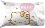 Jay Franco Hello Kitty four piece pink bedding set neatly folded for storage