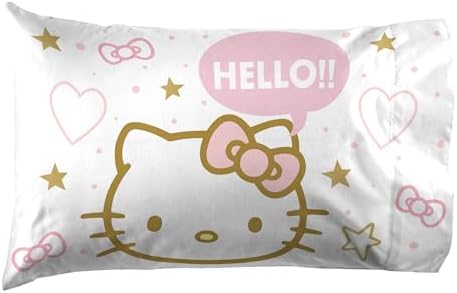 Jay Franco Hello Kitty four piece pink bedding set neatly folded for storage