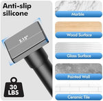 CorkLatta black shower rod showing non-slip rubber end pad