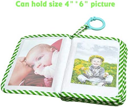 Amzoya soft cloth baby album back page showcasing the built-in shatterproof baby safe mirror