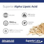 Close up of Superior Labs Alpha Lipoic Acid 600mg vegetarian capsules