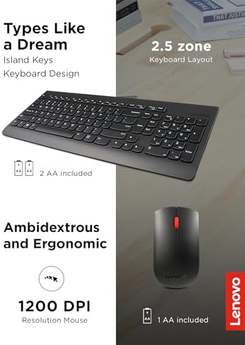 Lenovo wireless desktop set displaying the single plug and play nano USB receiver dongle component