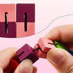 Six pieces of sumind imported educational brain teaser cube toys displayed together in vibrant geometric shapes