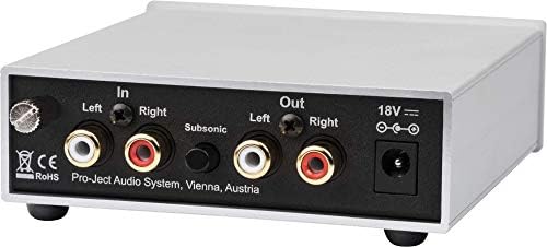 Pro-Ject Phono Box S2 bottom view showing the adjustable DIP switch matrix for cartridge matching.