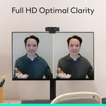 Logitech high-definition computer camera mounted securely on top of a slim laptop monitor screen.