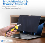 Reversible privacy filter showing comparison between matte anti reflection and glossy clear finish sides