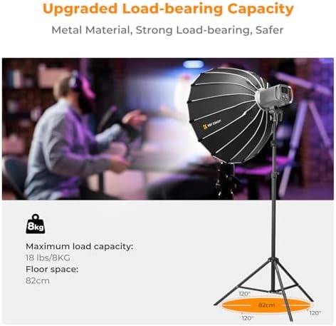 K&F Concept heavy duty light stand tension buckles adjusting from 112 centimeters to 280 centimeters.