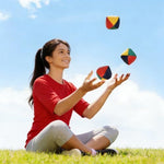 Vibrant blue yellow red and green panels on the soft PU leather mini balls