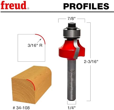 Freud 3/16" Radius Rounding Over Bit with 1/4" Shank (34-108 - Image 4