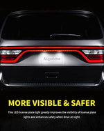 Installed view of the crisp white LED illumination on a vehicle rear bumper license plate area