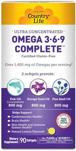 Country Life Omega 3 6 9 bottle showing ingredient label