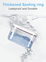 LivLab Mker clear container filled with laundry pods displaying the airtight silicone gasket.