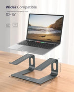 Three piece detachable computer stand disassembled into components for portable storage visualization.