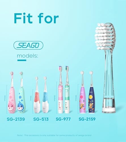 Close up of soft white DuPont bristles on SEAGO children's electric toothbrush heads.