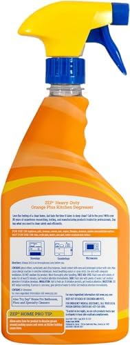 Zep Home Pro orange scented kitchen cleaner being used on a stovetop.