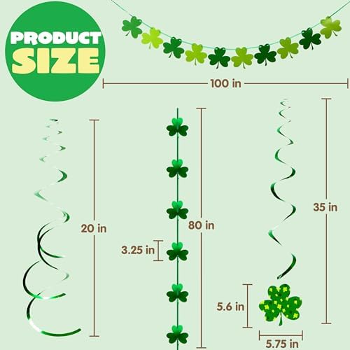 Durable green foil double-ending swirls and hanging ornaments included in the party bundle