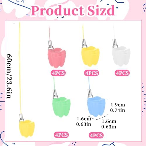 Five distinct colors of plastic milk teeth holder cases with attached neck strings.