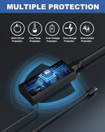 High quality computer power adapter highlighting the reinforced strain relief boots protecting both ends of the electrical cable