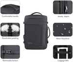 Gieury black weekender daypack with side view showing expansion zip from 40L to 50L