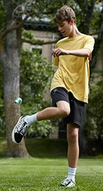 Close-up view of the durable stitching on the smart electronic juggling sack.