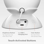 Side angle of the Mission 2-in-1 smart speaker stand highlighting the dedicated USB-C charging port area.