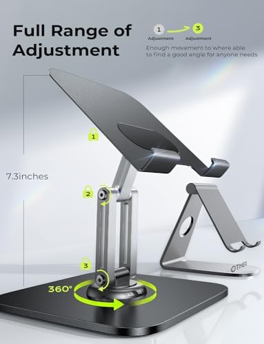 Aluminium alloy desktop tablet holder showing three hundred and sixty degree rotation