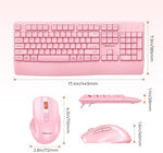 Side view angle of the pink cordless mouse highlighting the comfortable contoured grip design.