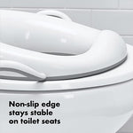 Top angle of gray OXO Tot potty training ring focusing on the easy to clean surfaces