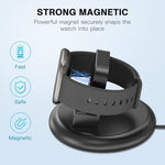 Sylacor replacement smartwatch charger showcasing the anti slip silicone base pad on a nightstand
