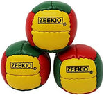 Close up of the hand sewn twelve panel design on the authentic Zeekio leather juggling ball set
