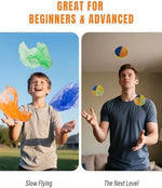 Three vibrant juggling scarves floating for beginner timing and tracking practice