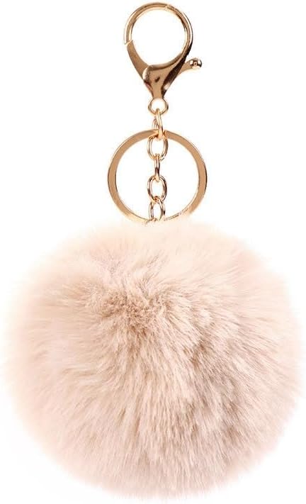 Yecomsy pom pom keychain front view showcasing the fluffy fur ball.