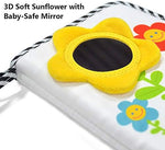 Three dimensional plush sunflower detail with integrated shatterproof baby safe mirror.