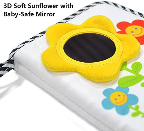 Three dimensional plush sunflower detail with integrated shatterproof baby safe mirror.