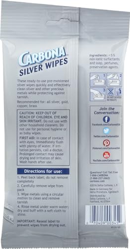 Resealable flat pack of Carbona tarnish remover for antiques