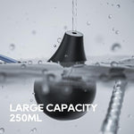 Flexible silicone hose attached to black enema bulb for easy reach
