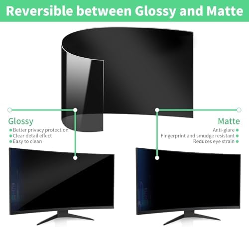 DEJIMAX curved monitor screen protector displaying micro-louver 60 degree privacy shield technology