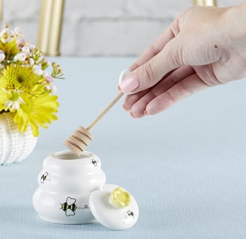 Kate Aspen Sweet as Can Bee Ceramic Mini Honey Pot with Wooden Honey Dipper (3.4 oz) Honey Jar, Bee Decor, White/Yellow (23261WT) - Image 4
