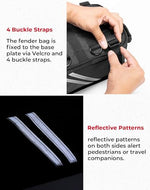 KEMIMOTO adventure motorcycle luggage showing side reflective safety strips and top D-rings