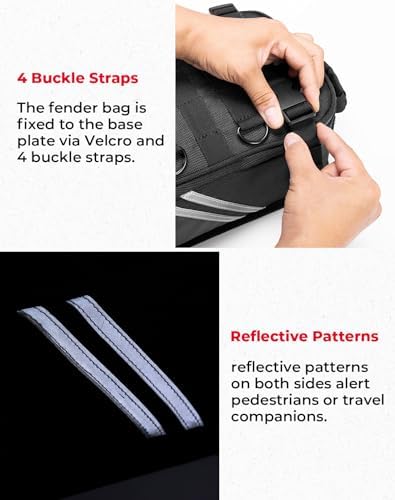 KEMIMOTO adventure motorcycle luggage showing side reflective safety strips and top D-rings