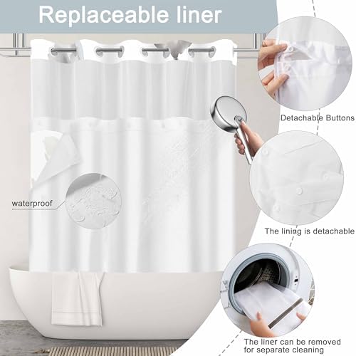 Waterproof bathroom curtain with see through top mesh window