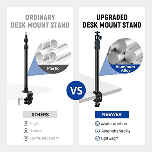 NEEWER overhead camera desk mount with ring light attached for vlogging