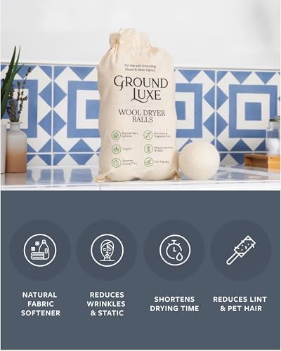 GroundLuxe organic laundry balls reducing static and wrinkles on clean bedding