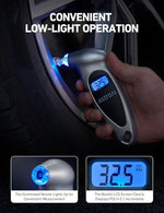 AstroAI digital tire pressure gauge lighted nozzle in use