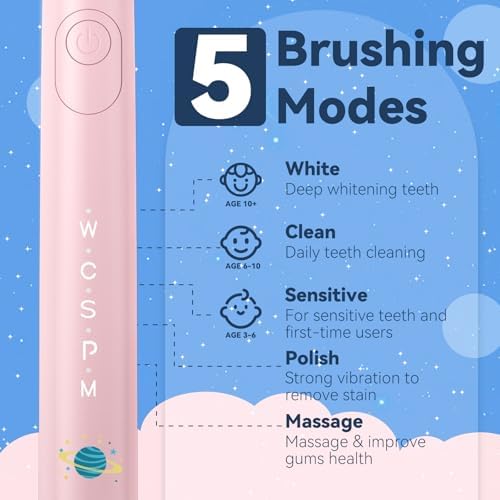 Waterproof pink kids electric toothbrush being rinsed under running water