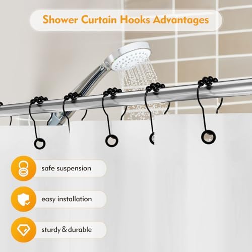 TVTOO modern black shower hooks secure closing mechanism detail